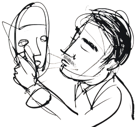 Illustration of a man removing a mask